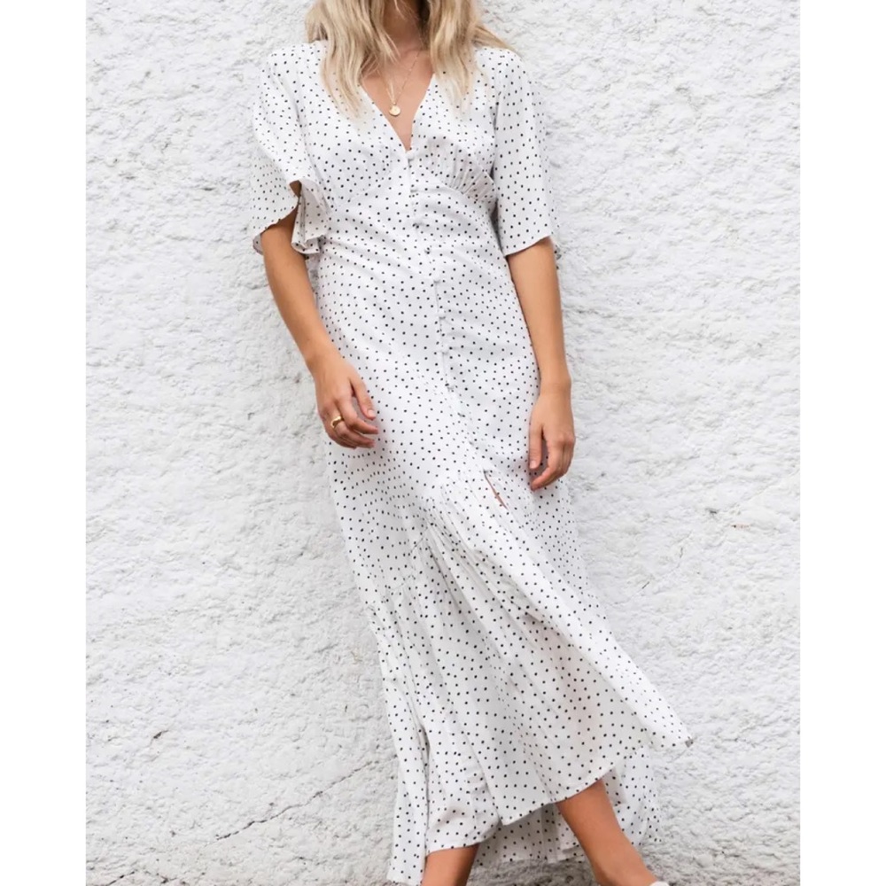 Billabong White Polka Dot Midi Dress - Picture 1 of 13